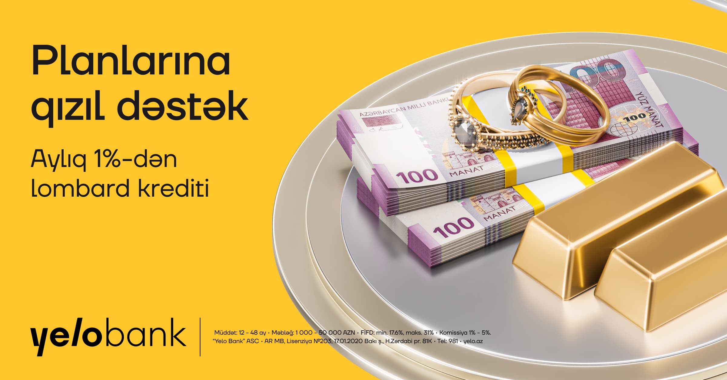 Yelo Bank-dan sərfəli fürsət: Qızıl təminatlı kreditlər aylıq cəmi 1%-dən! - Şəkil 1