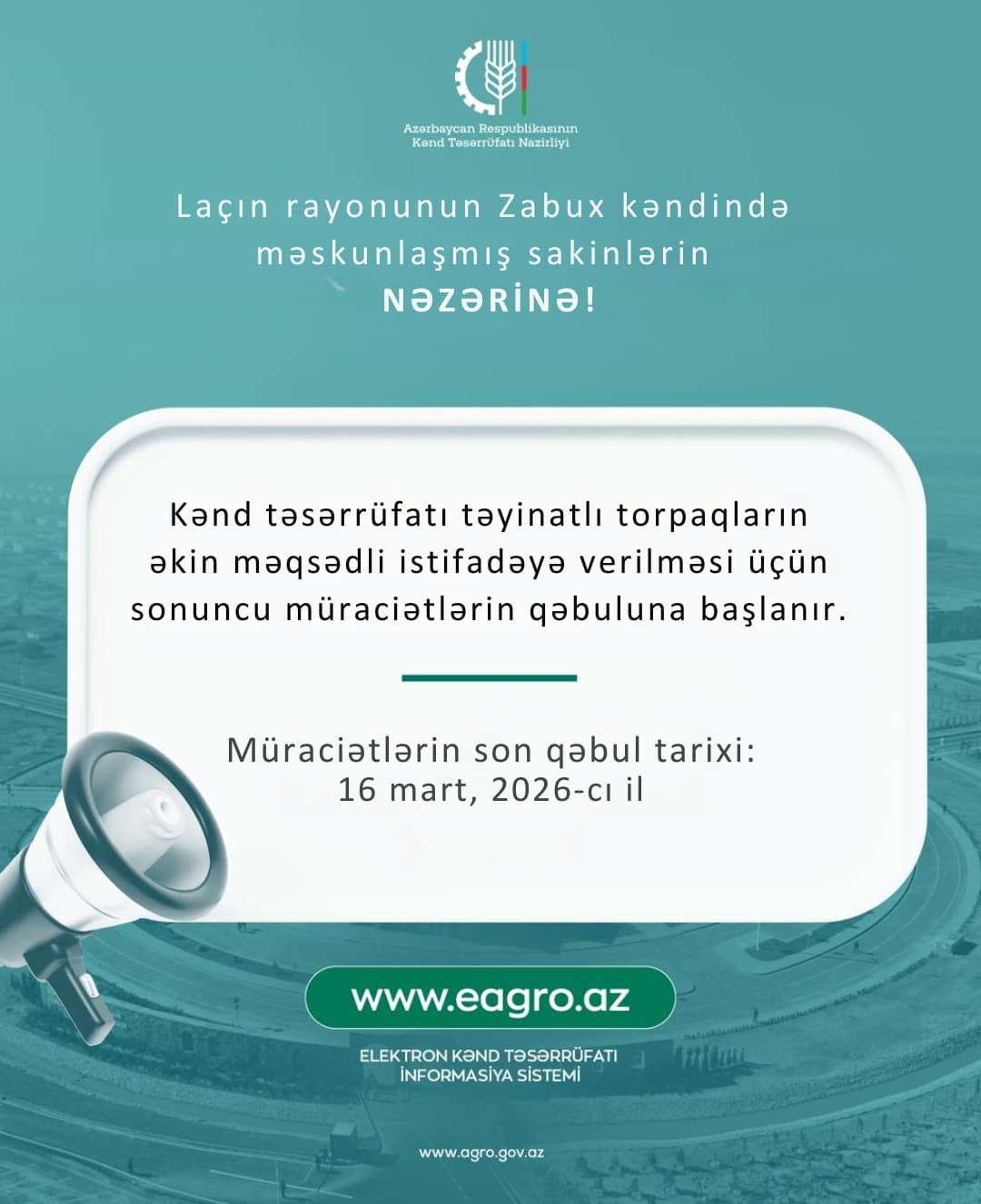 Zabux kəndində əkin üçün torpaq müraciətlərinin son qəbulu başlayır