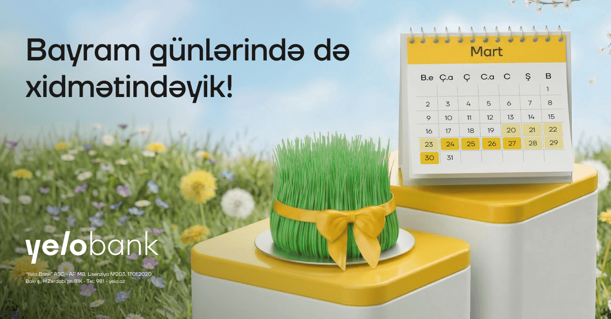 Yelo Bank bayram günlərində xidmətində olacaq - Şəkil 1