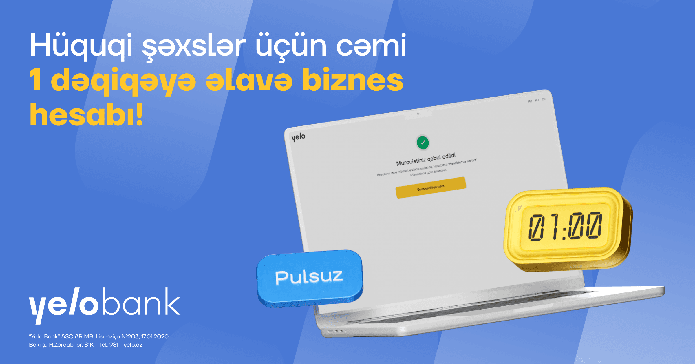 Yelo Bank ilə cəmi 1 dəqiqəyə, videozəngsiz əlavə biznes hesabı aç! - Şəkil 1