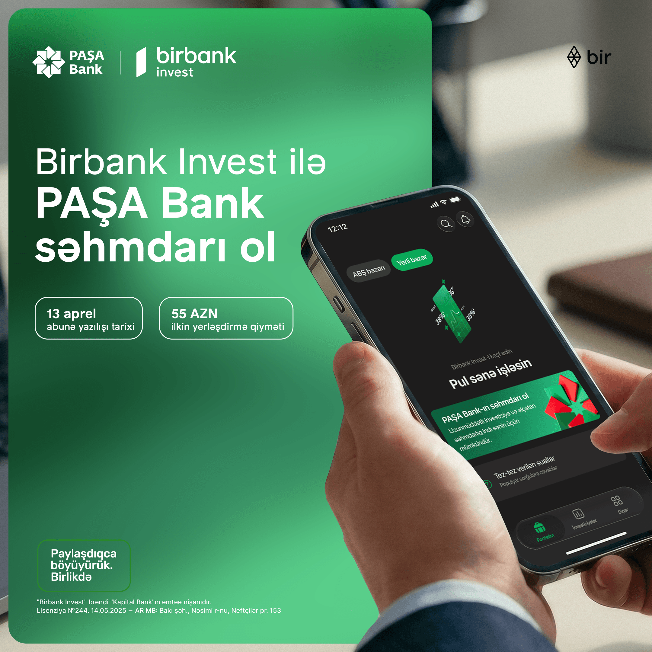 Birbank Invest-lə PAŞA Bank səhmdarı ol - Şəkil 1