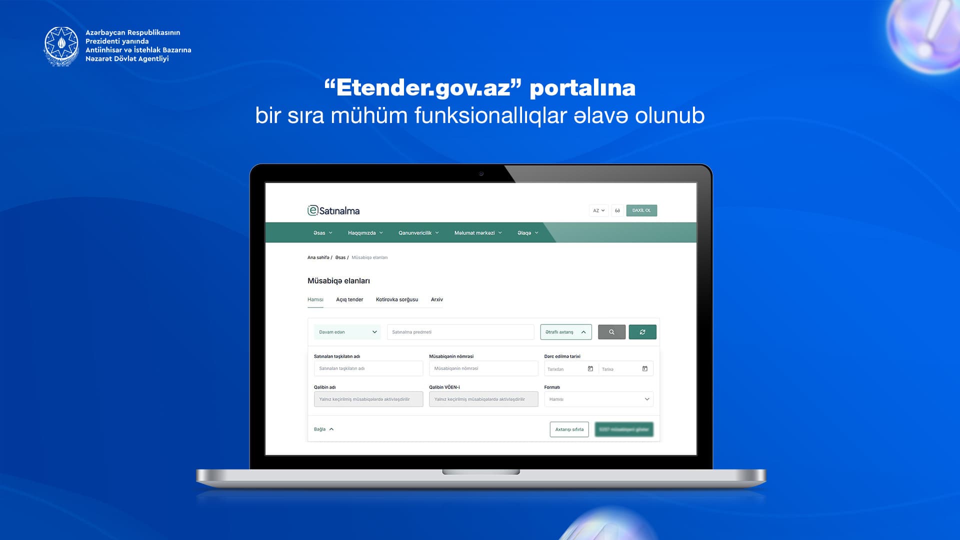 Dövlət satınalmalarının vahid internet portalına bir sıra mühüm funksionallıqlar əlavə olunub