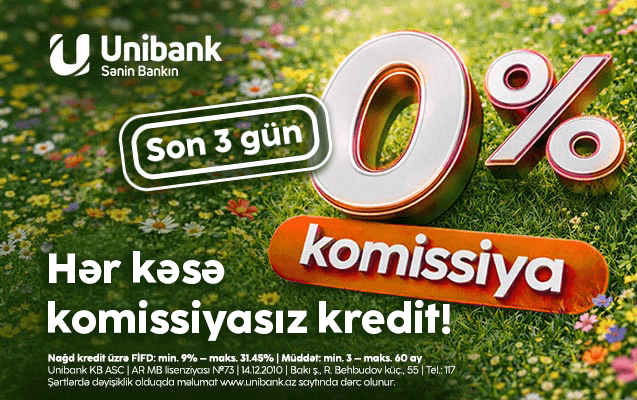 3 gün, 0% komissiya: Unibank yeni kredit kampaniyası keçirir - Şəkil 1
