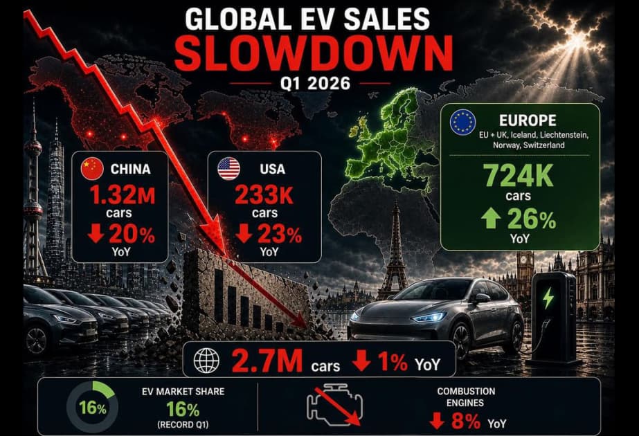 2026-cı ilin I rübündə elektromobil satışları azalıb
