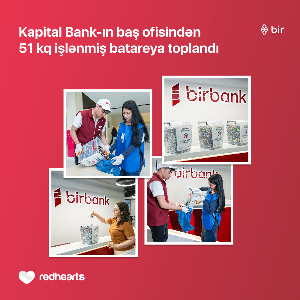 Kapital Bank-ın baş ofisindən 51 kq işlənmiş batareya toplandı Kapital Bank-ın baş ofisindən 51 kq işlənmiş batareya toplandı - Şəkil 1