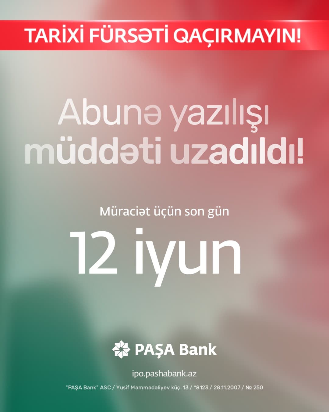 PAŞA Bank İlkin Kütləvi Təklif (IPO) çərçivəsində səhmlərinin abunə yazılışının müddətini uzatdı - Şəkil 1