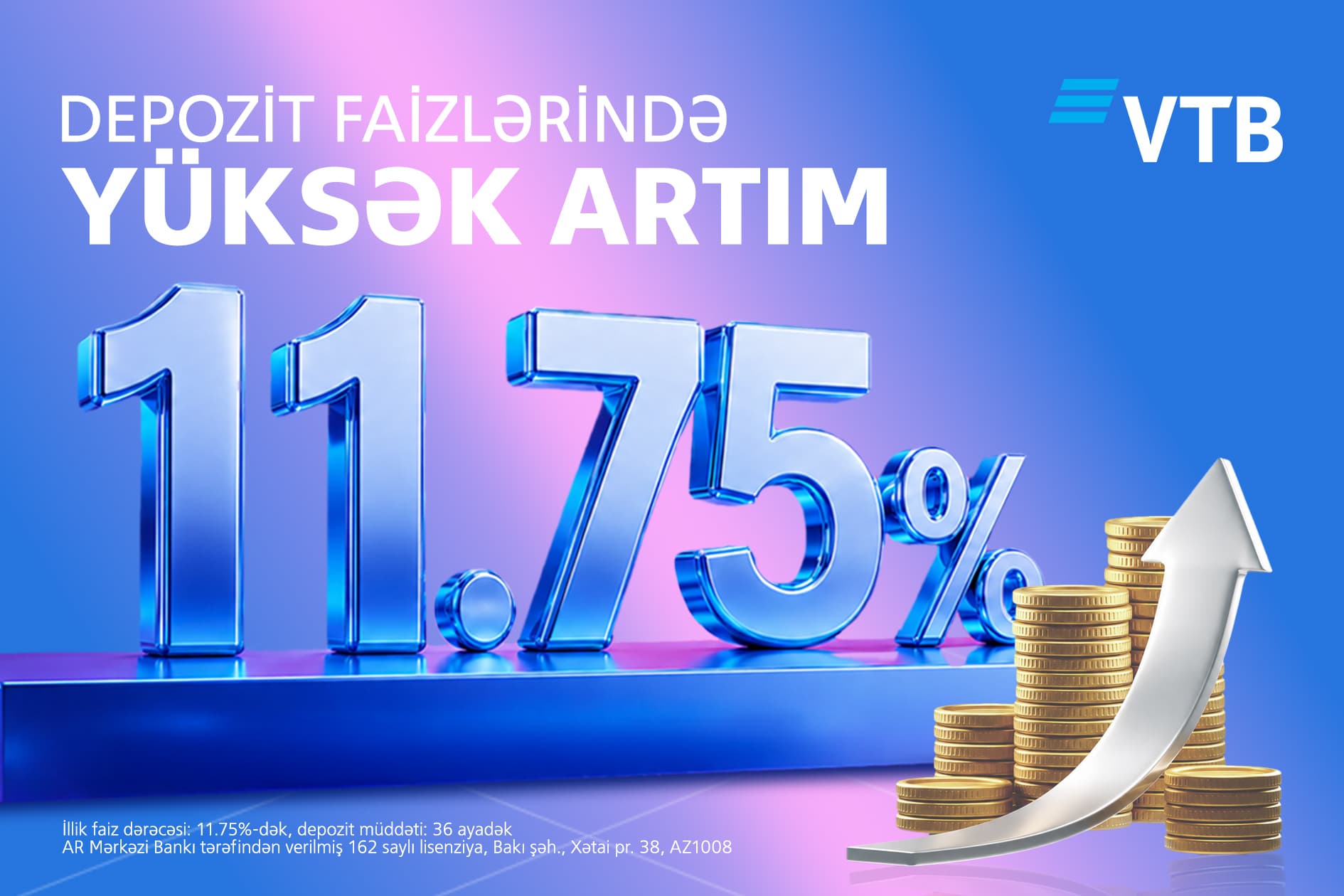 VTB (Azərbaycan) əmanət faizlərini 11.75%-dək qaldırdı
