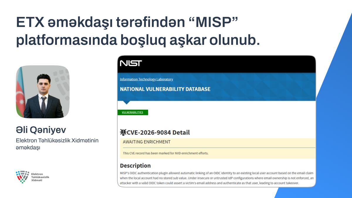 ETX əməkdaşı beynəlxalq kibertəhlükəsizlik platformasında boşluq aşkarlayıb