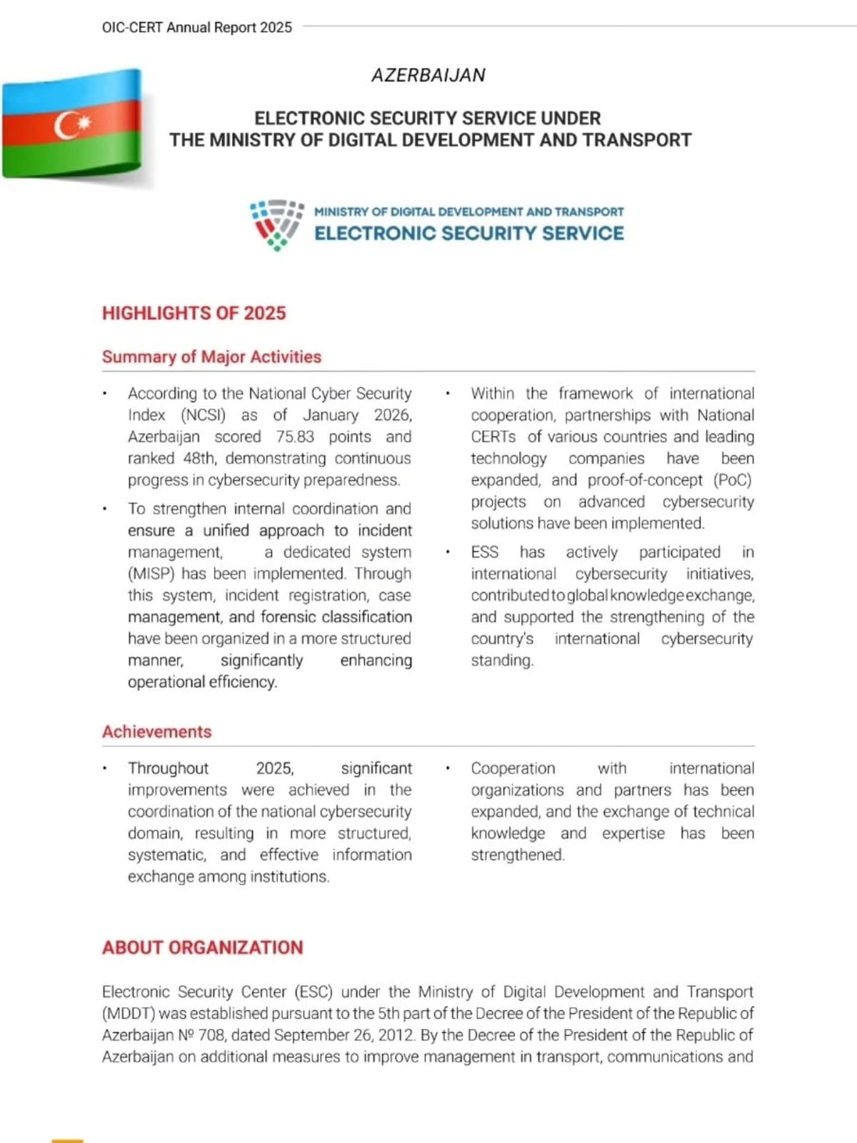 Elektron Təhlükəsizlik Xidmətinin fəaliyyəti “OIC-CERT”in illik hesabatında əksini tapıb - Şəkil 2