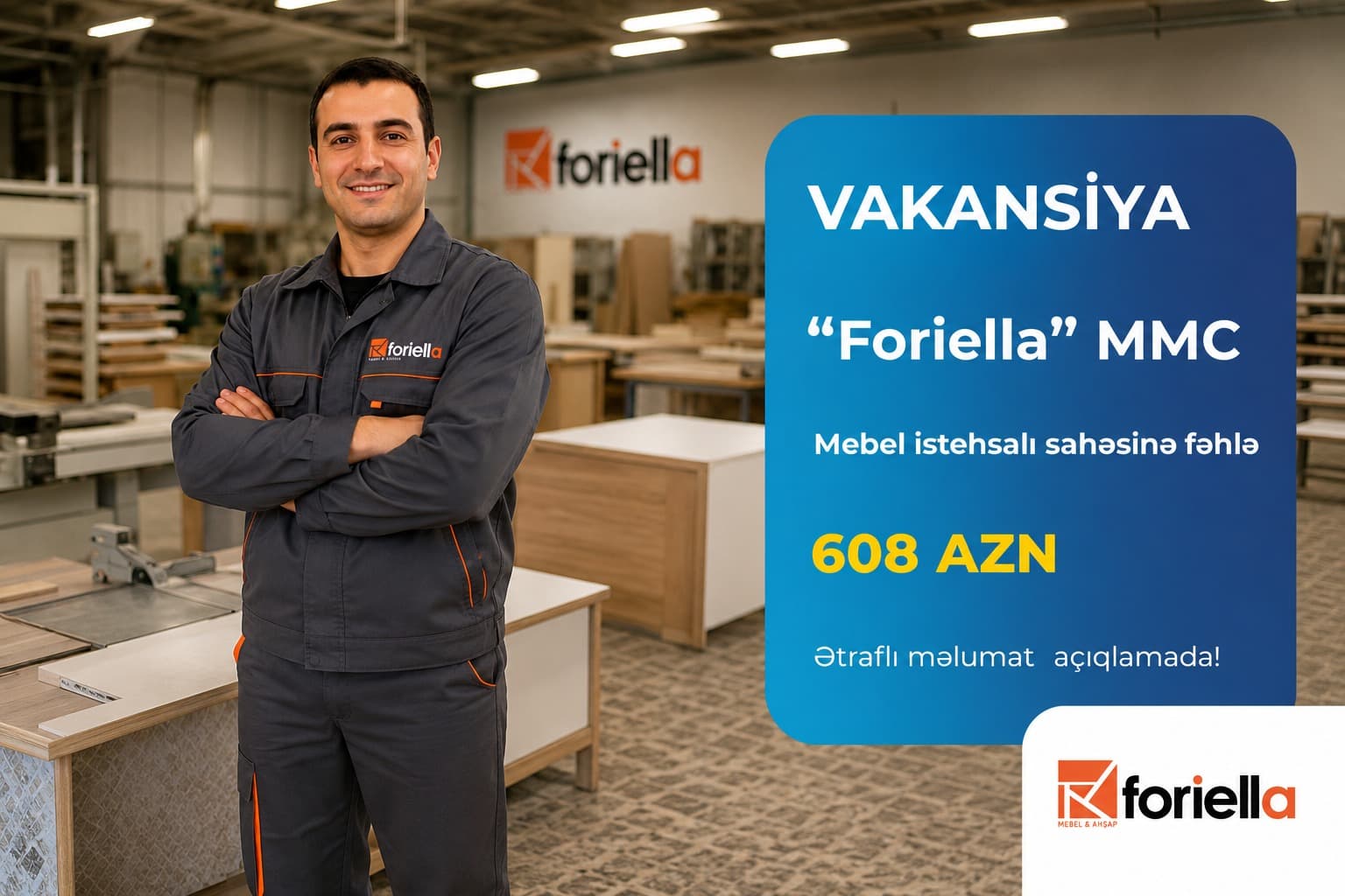 Mebel istehsalı sahəsinə fəhlə vakansiyası — 2