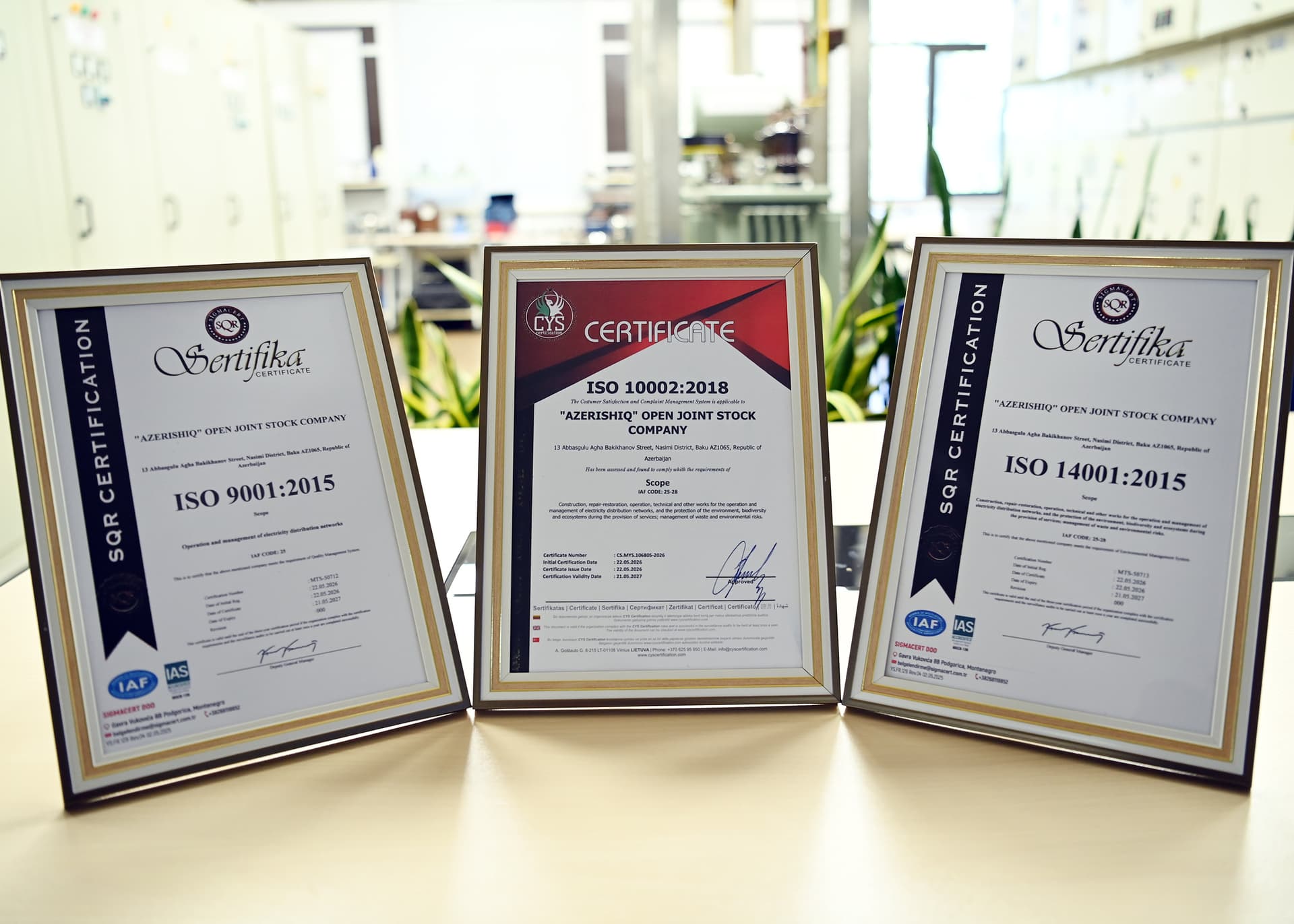Azərişıq ASC ISO Beynəlxalq Standartları üzrə Sertifikatlarla Təltif Olundu