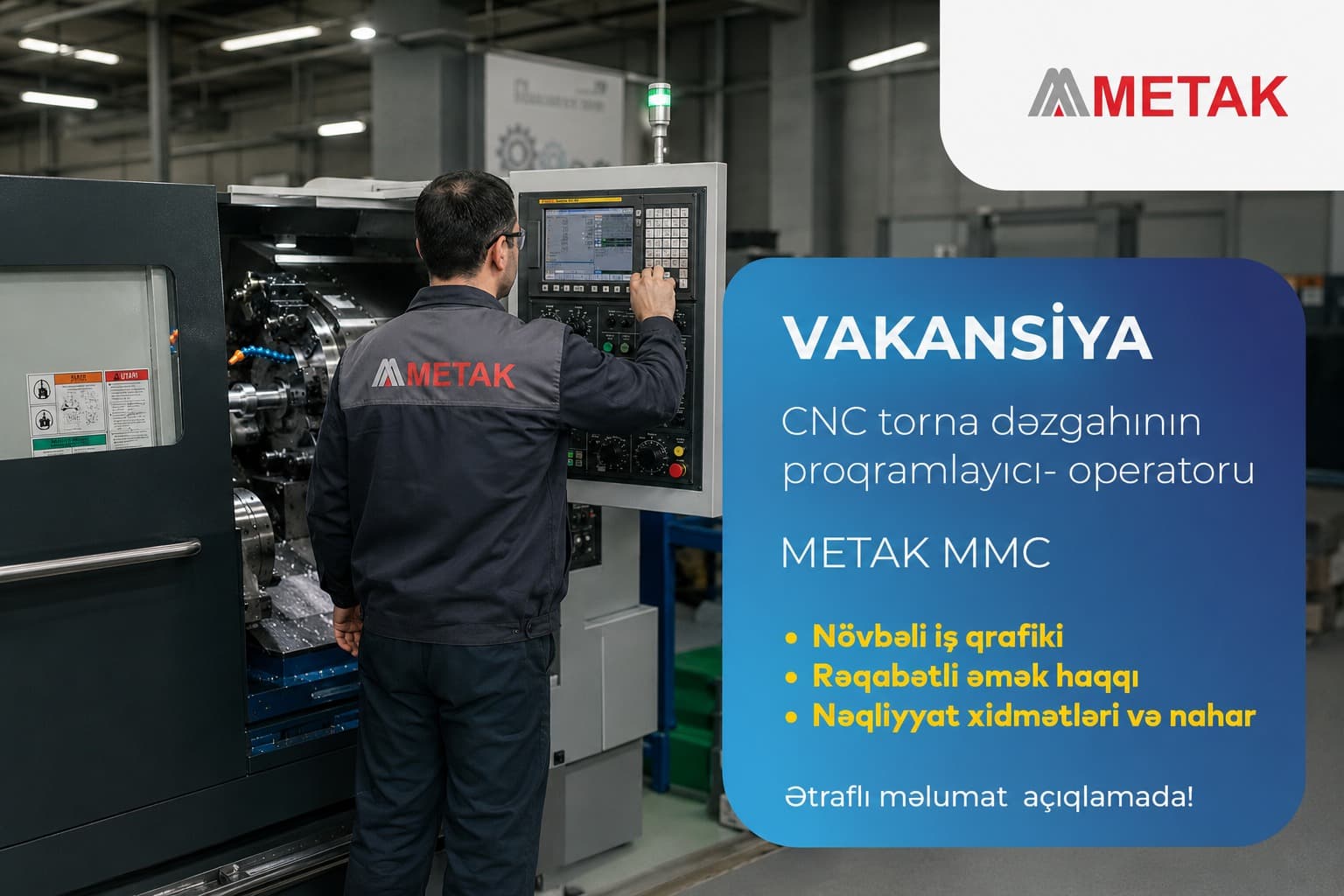 CNC Torna Dəzgahının Proqramlayıcı-Operatoru Vakansiyası - Şəkil 1