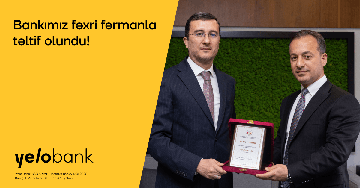 Yelo Bank Azərbaycan Sahibkarlar Konfederasiyasının fəxri fərmanına layiq görülüb — 2