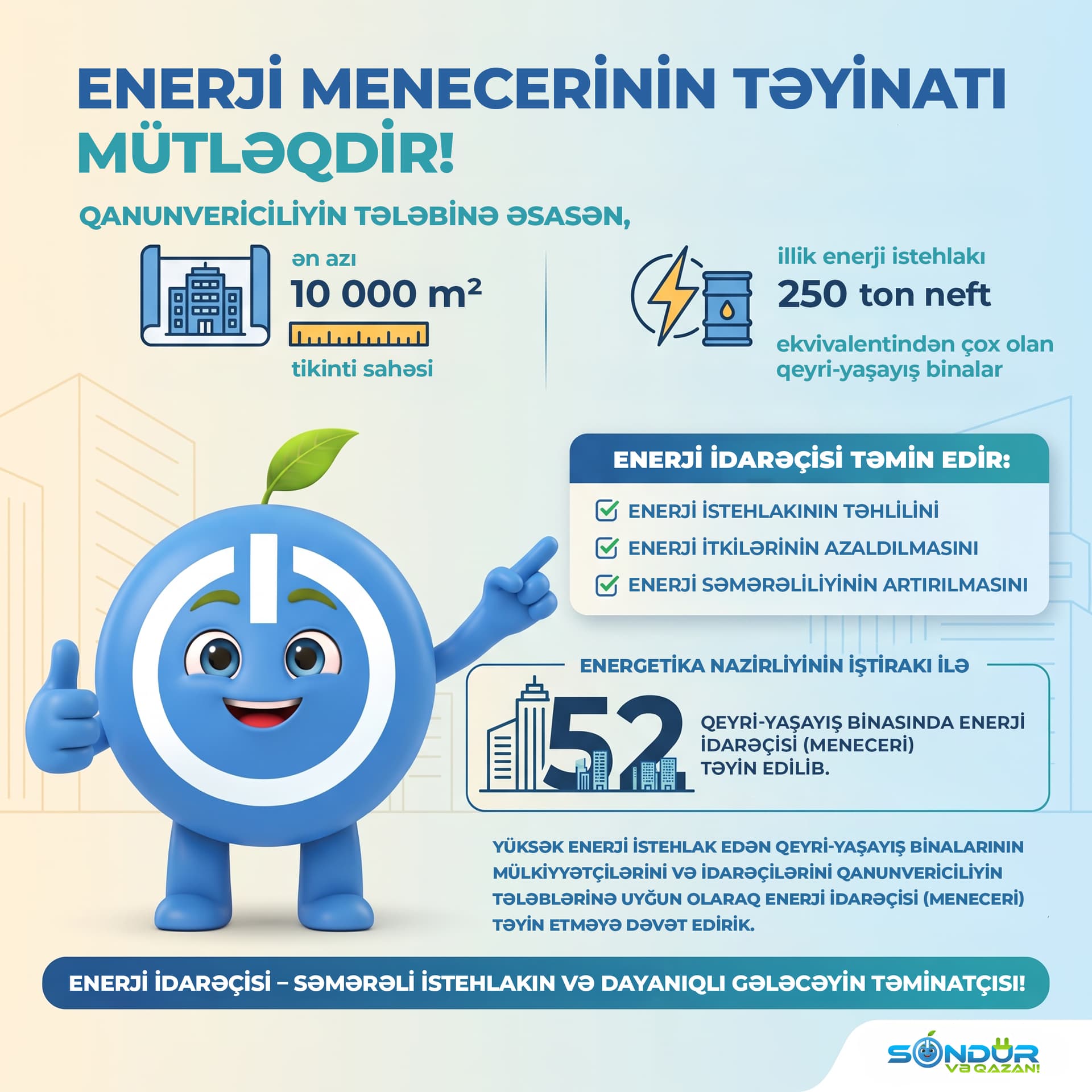 52 qeyri-yaşayış binasında enerji idarəçisi təyin edilib — 2