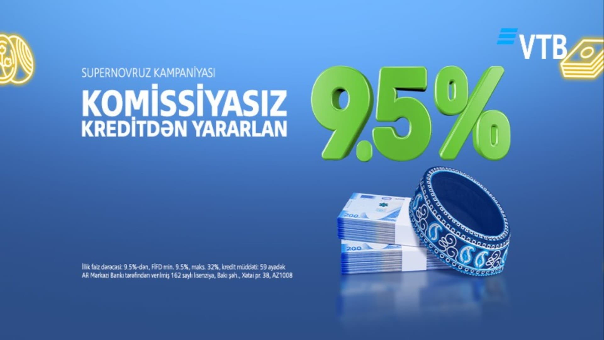 Novruz sərfəli imkanlar gətirir: VTB (Azərbaycan)-da kreditlər 9,5%-dən və komissiyasız!