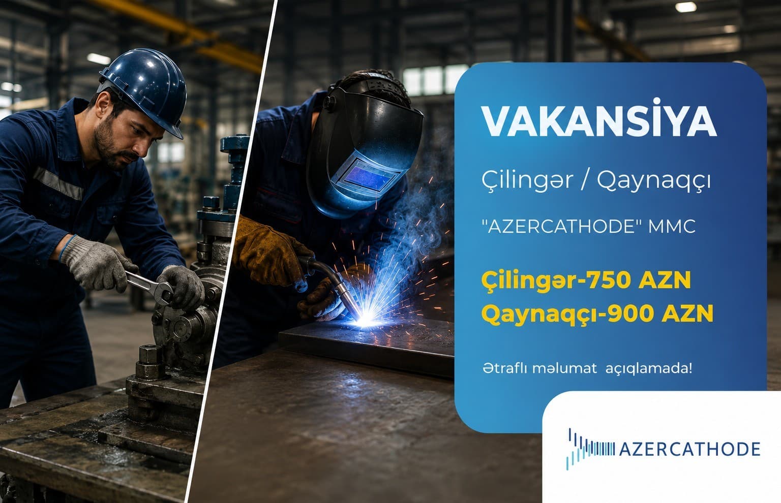 Azercathode MMC-də Çilingər və Qaynaqçı Vakansiyası