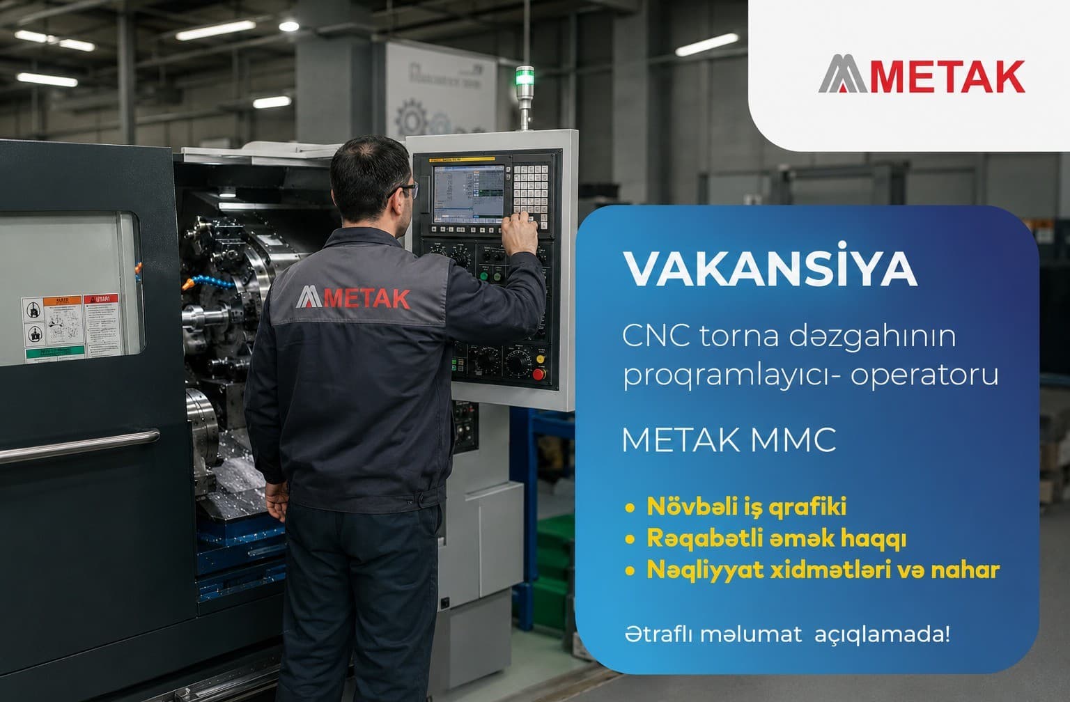 CNC Torna Dəzgahının Proqramlayıcı-Operatoru Vakansiyası