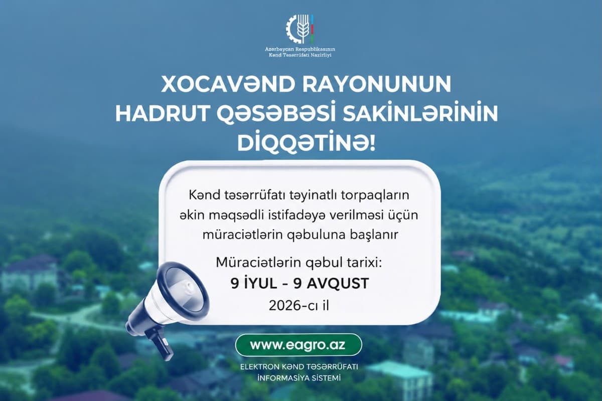 Hadrutda kənd təsərrüfatı torpaqlarının əkin üçün istifadəyə verilməsi üzrə müraciətlər başlayır