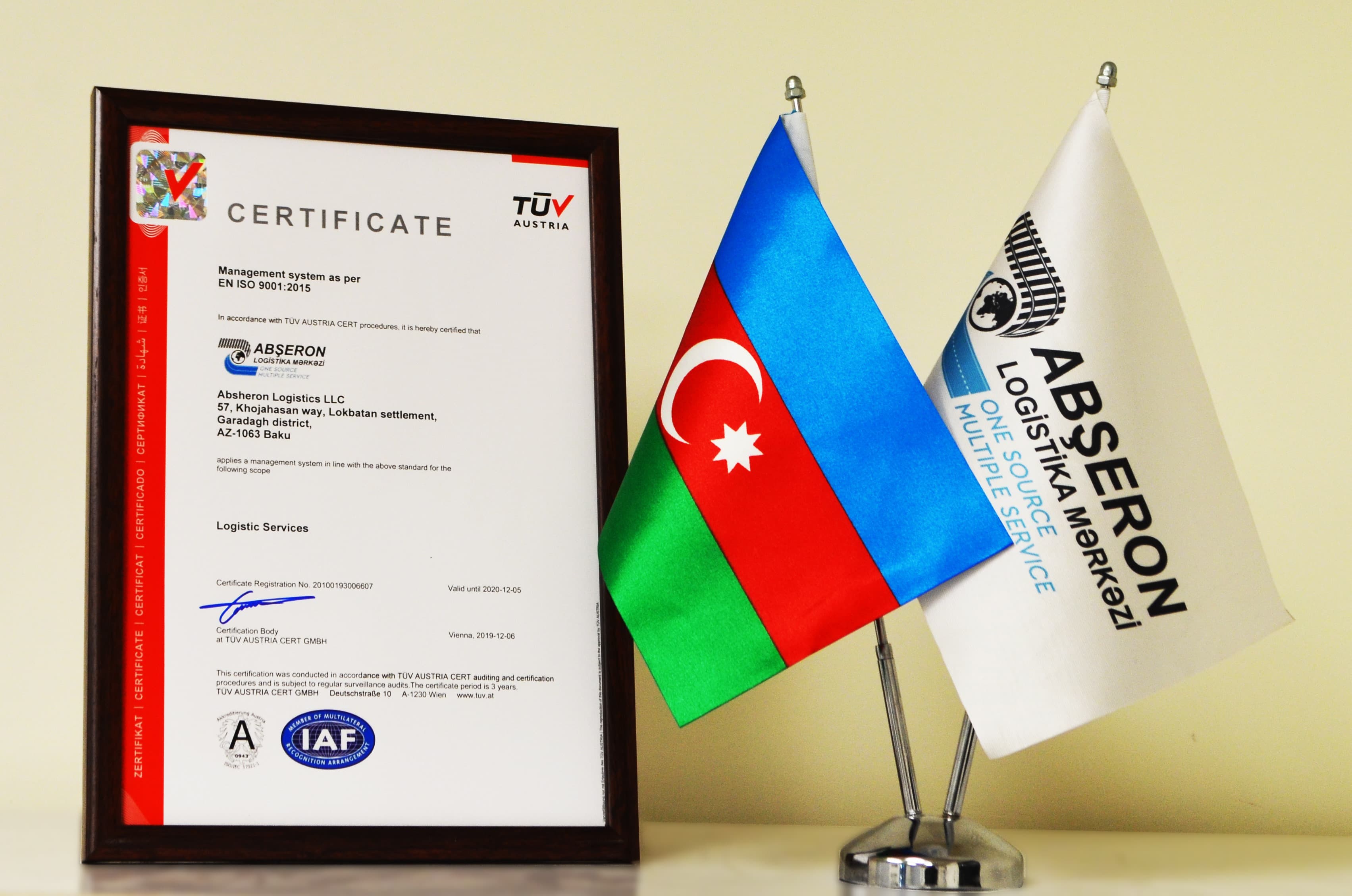 Abşeron Logistika Mərkəzi ISO 9001:2015 beynəlxalq sertifikatına layiq görüldü