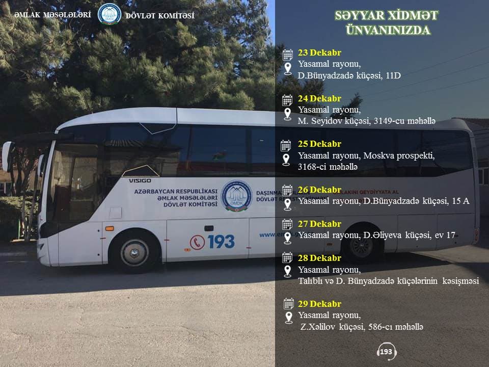 Bu həftə 7 ünvanda mənzillər səyyar qeydiyyata alınacaq