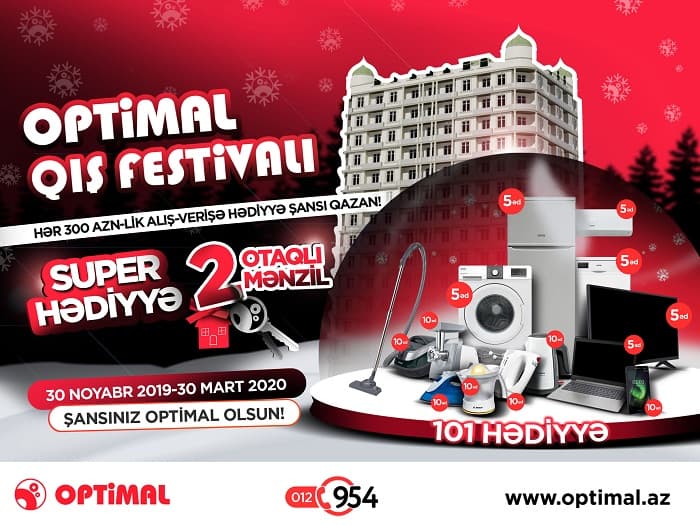 Optimal Elektronikadan müştərilərinə 2 otaqlı mənzil və 100 hədiyyə şansı!