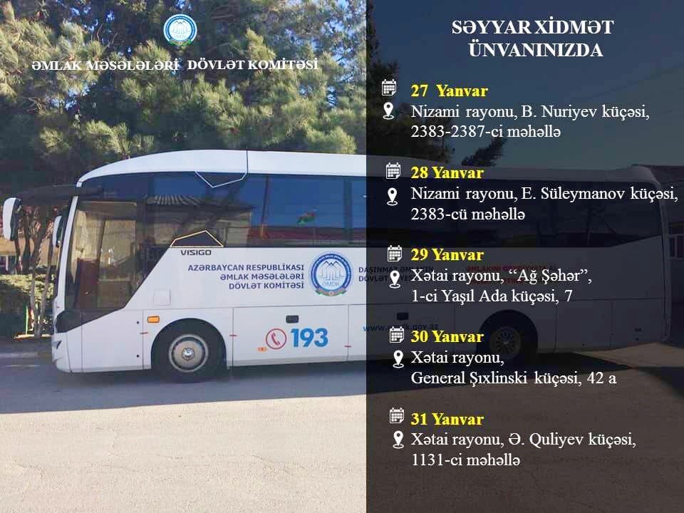 Nizami və Xətai rayonlarında mənzillərin səyyar qeydiyyatı kampaniyası keçiriləcək