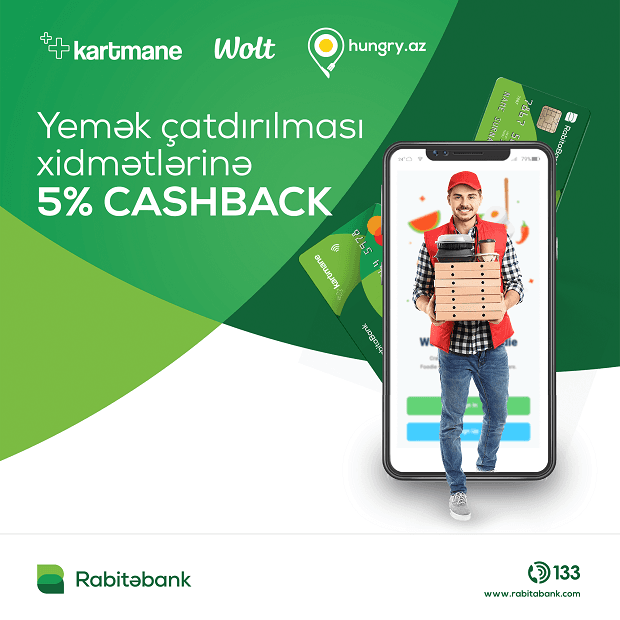 Yeməyinizi sifariş edin, Kartmane ilə ödəyin və  5% cashback qazanın!