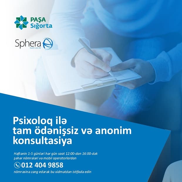 PAŞA Sığortadan sığortalılar üçün tamamilə ödənişsiz "Psixoloji konsultasiya" xidməti!