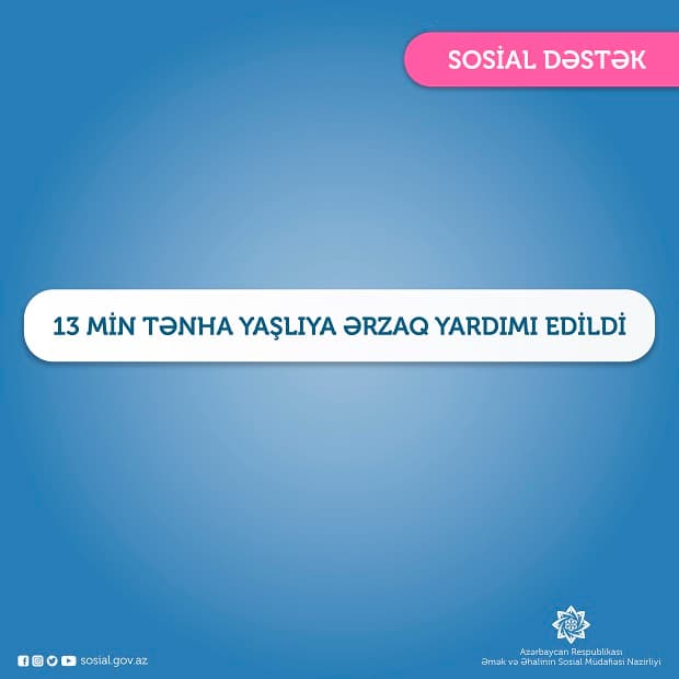 Son günlərdə 13 minədək tənha yaşlıya ərzaq yardımı edildi