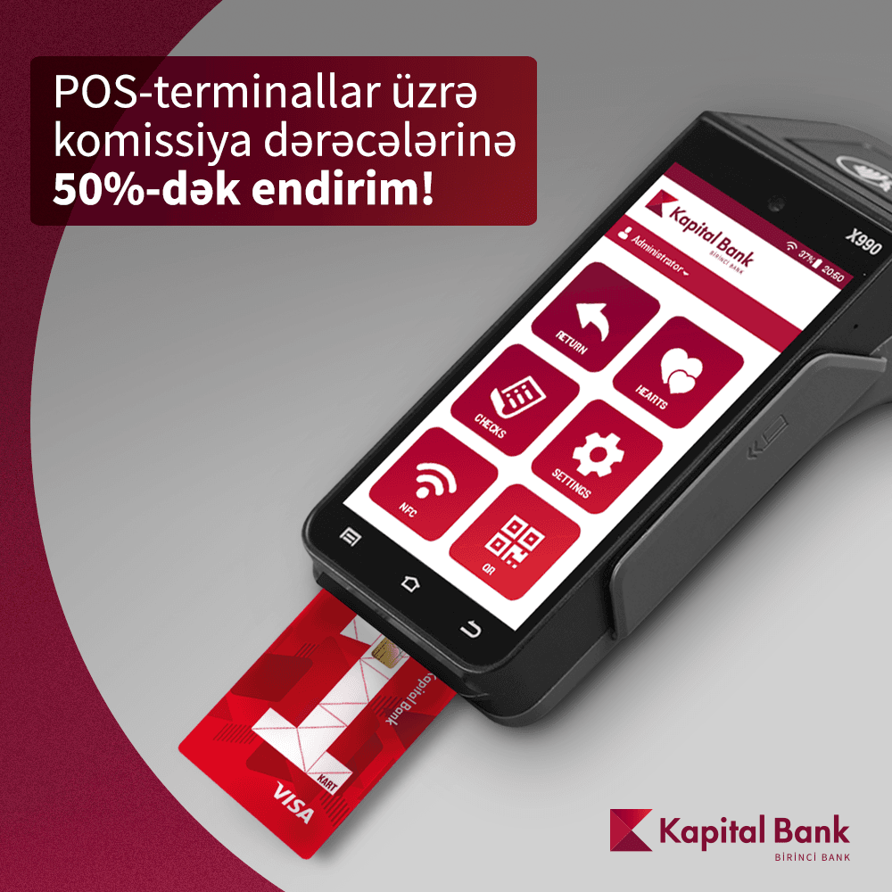 "Kapital Bank" POS-terminal komissiyalarını 50%-dək endirib