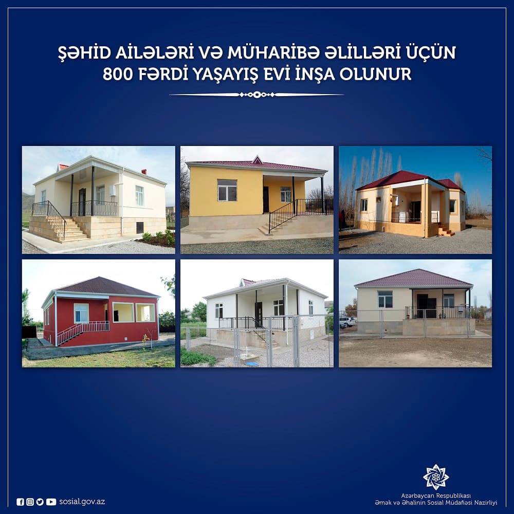 Şəhid ailələri və müharibə əlilləri üçün 800 fərdi yaşayış evi inşa olunur