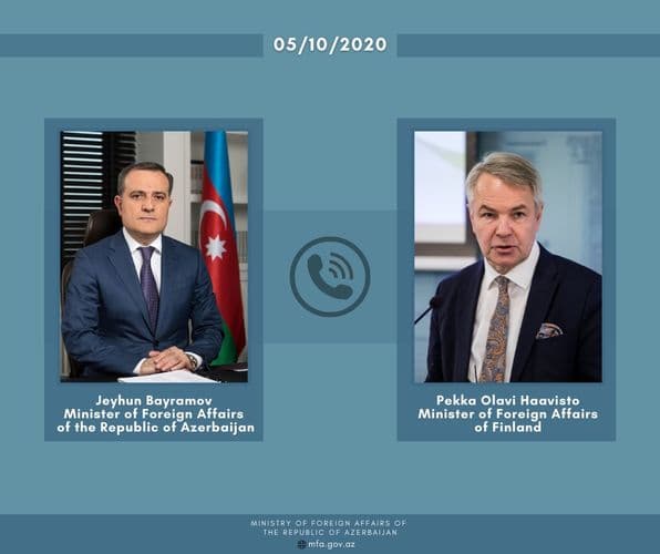 Ceyhun Bayramov Finlandiya Xarici Işlər naziri Pekka Haavisto ilə telefonla danışıb