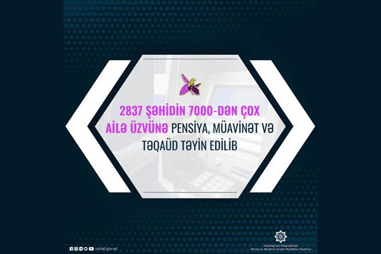 2837 şəhidin 7000-dən çox ailə üzvünə pensiya, müavinət və təqaüd təyin edilib