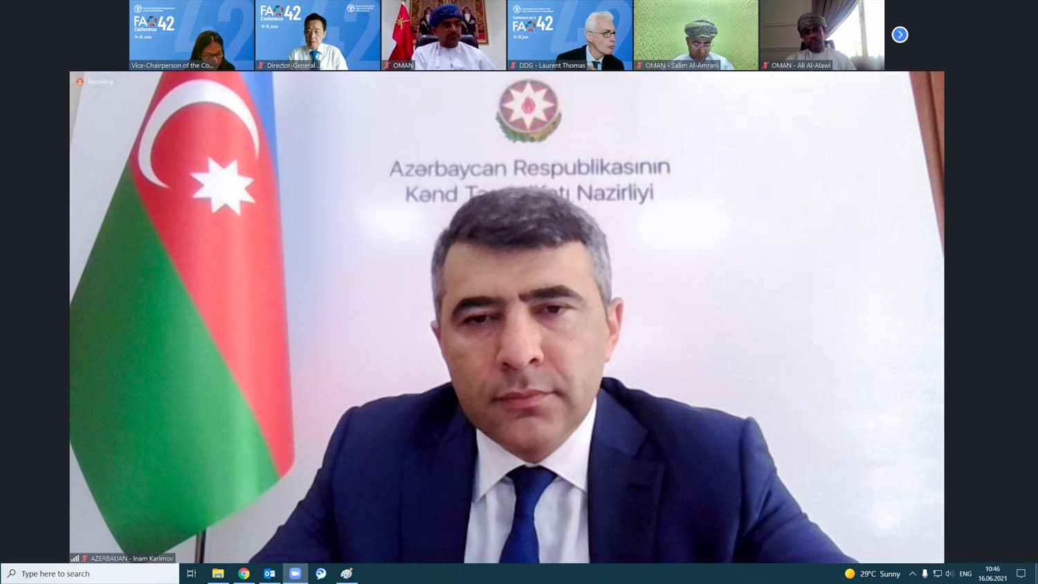 Kənd təsərrüfatı naziri İnam Kərimov FAO-nun 42-ci sessiyasında çıxış edib