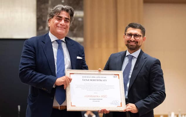 Unibank Qarabağ Dirçəliş Fonduna dəstəyinə görə sertifikat alıb