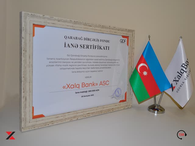 Xalq Banka Qarabağ Dirçəliş Fondunun sertifikatı təqdim edilib