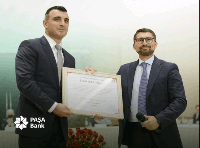 PAŞA Bank Qarabağ Dirçəliş Fondu tərəfindən “İanə sertifikatı” ilə təltif olunub