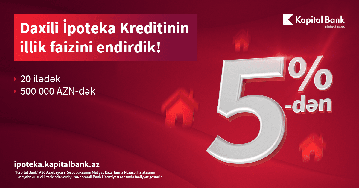 Kapital Bank daxili ipoteka kreditinin faizini endirdi