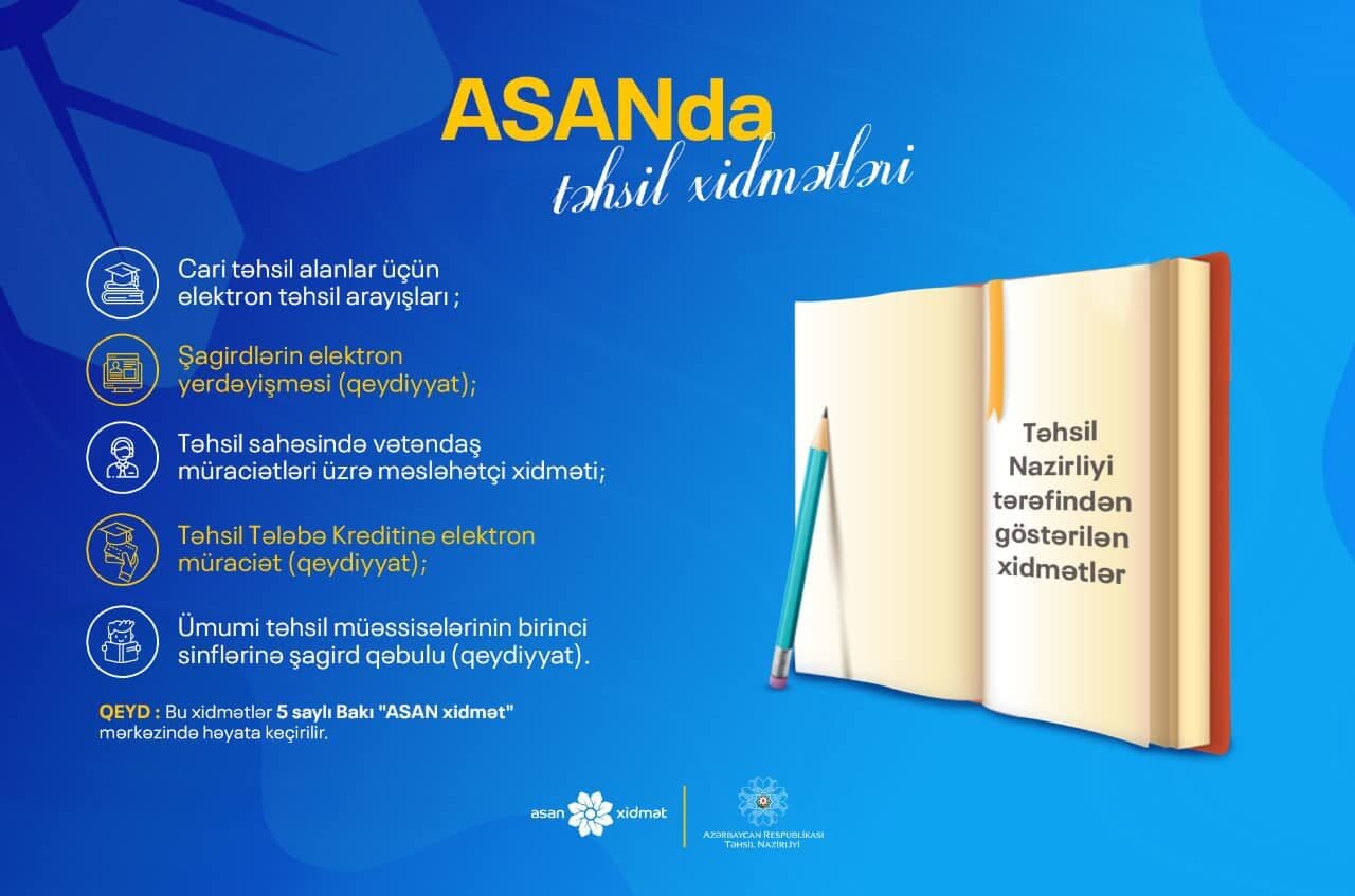 "ASAN xidmət" mərkəzlərində vətəndaşlara təhsil xidmətləri təqdim olunacaq