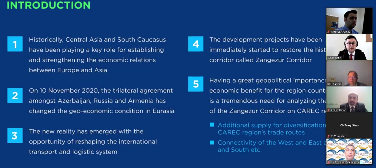 Zəngəzur dəhlizinin CAREC regionuna iqtisadi təsiri beynəlxalq konfransda təqdim olunub