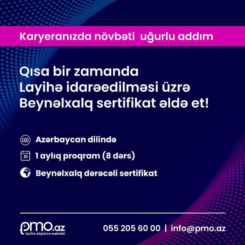 PMO.az Layihə düşüncə məktəbi – 1 ay ərzində beynəlxalq sertifikat alma imkanı təqdim edir