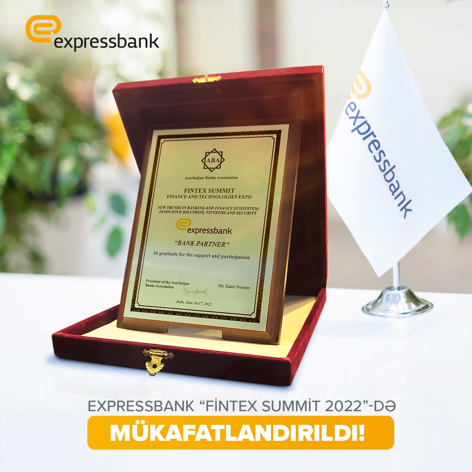 Expressbank “Fintex Finance və Technology Summit 2022” maliyyə tədbirində mükafatla təltif edildi