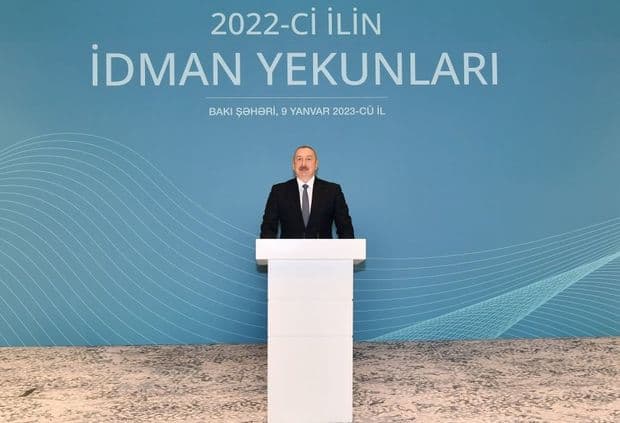 İlham Əliyev ötən ilin idman yekunlarına həsr olunmuş mərasimdə iştirak edib