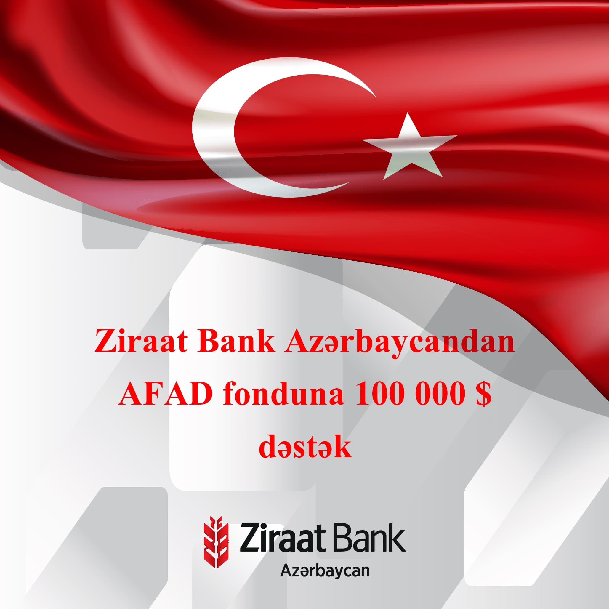 Ziraat Bank Azərbaycan AFAD fonduna 100 000 ABŞ dolları məbləğində dəstək oldu