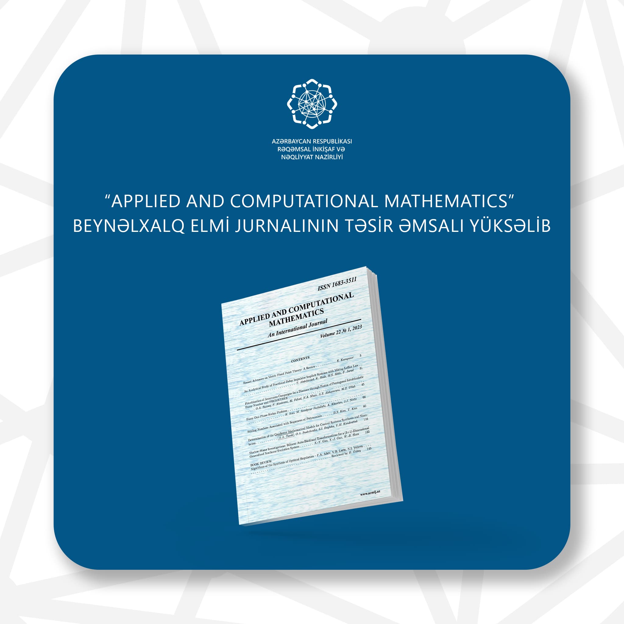 “Applied and Computational Mathematics” beynəlxalq jurnalı dünyada 2-ci yerə yüksəlib