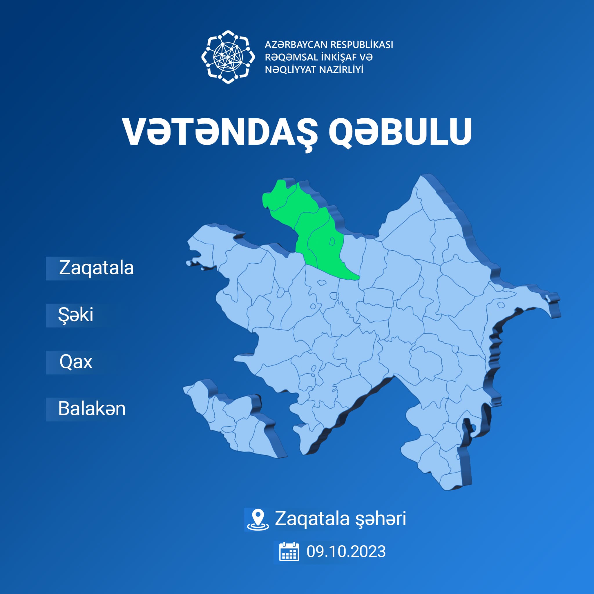 Nazir Rəşad Nəbiyev Zaqatala şəhərində vətəndaşları qəbul edəcək