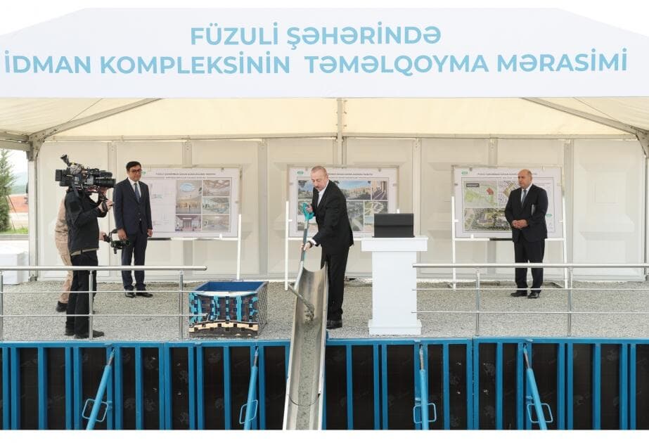 Prezident Füzuli şəhərində idman kompleksinin təməlini qoyub - FOTO