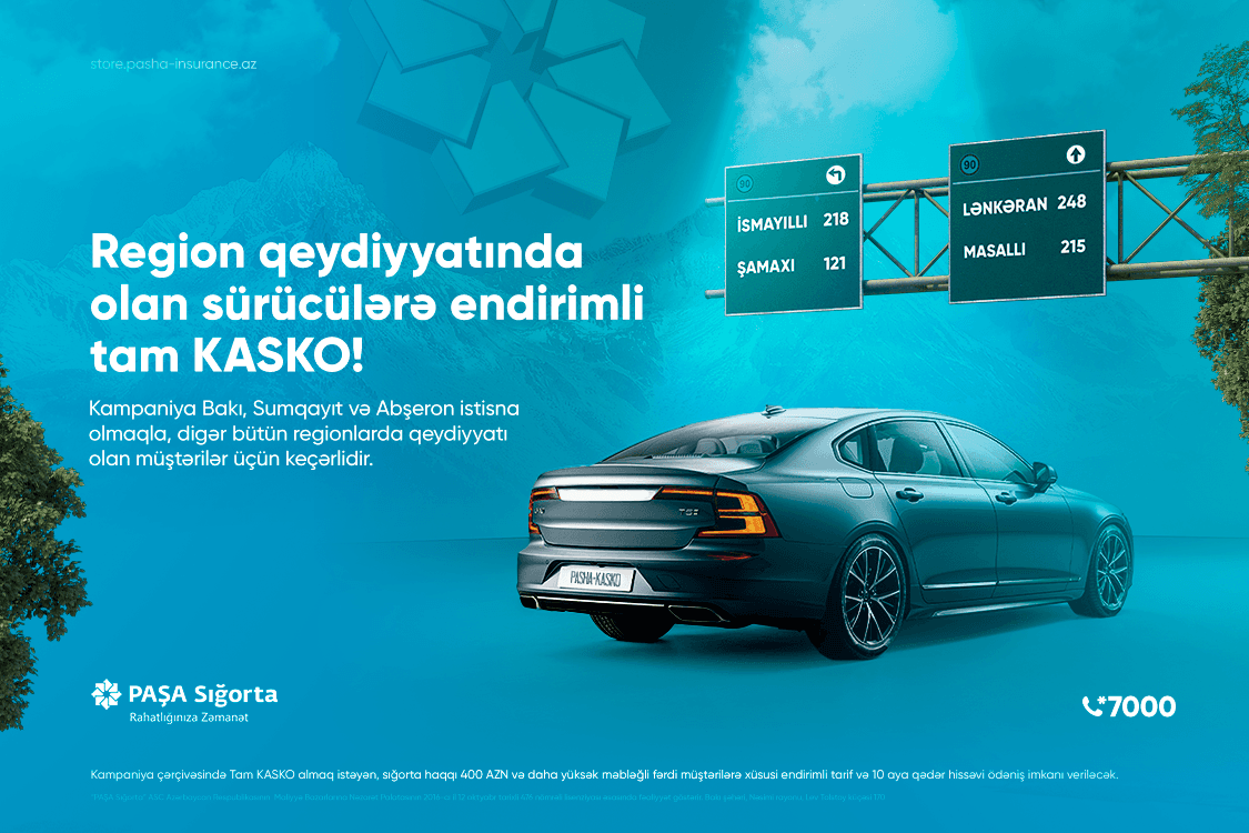 PAŞA Sığortadan region qeydiyyatında olan avtomobillərə özəl "Region tarifi" kampaniyası!