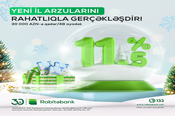 Rabitəbankdan nağd pul krediti üzrə "Yeni il" kampaniyası!