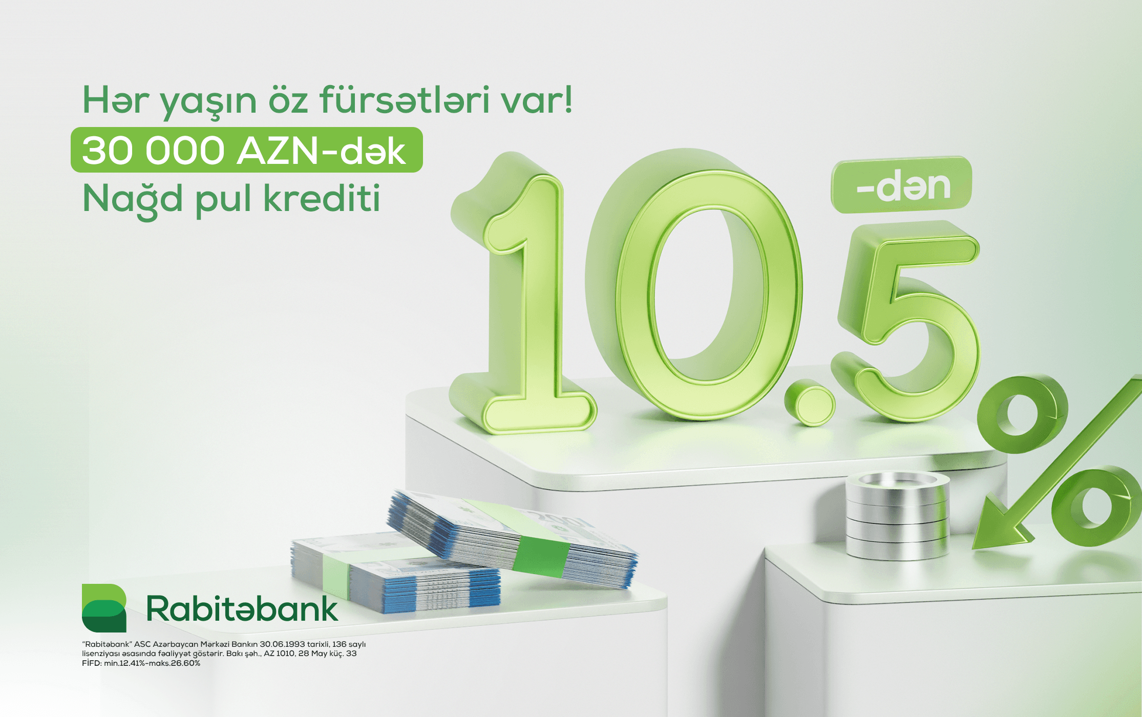 Rabitəbank nağd pul krediti üzrə faizləri aşağı saldı!